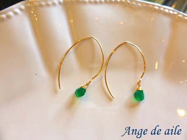 画像3: 【14kgf】グリーンオニキスのワイヤーリーフピアス (3)