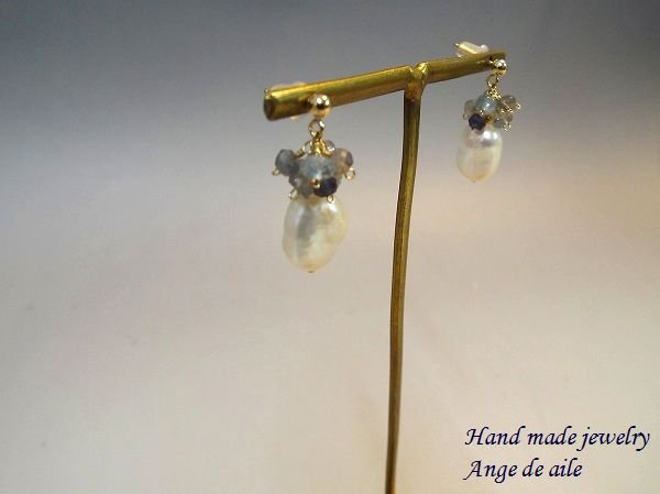 画像3: 【14kgf】バロックパールとラブラドライトのピアス (3)