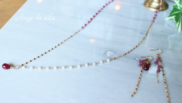 画像3: 【14kgf】ルビー&淡水パールのリーフチェーンネックレス   (3)