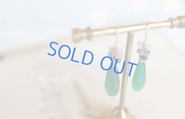 画像2: 【14ｋｇｆ】グリーンオニキス＆サファイアピアス  (2)