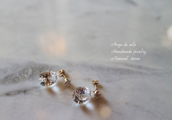 画像2: 【14kgf】コンケーブカットクリスタルクオーツの2wayピアス (2)