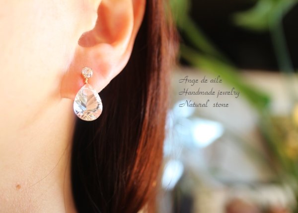 画像4: 【14kgf】コンケーブカットクリスタルクオーツの2wayピアス (4)