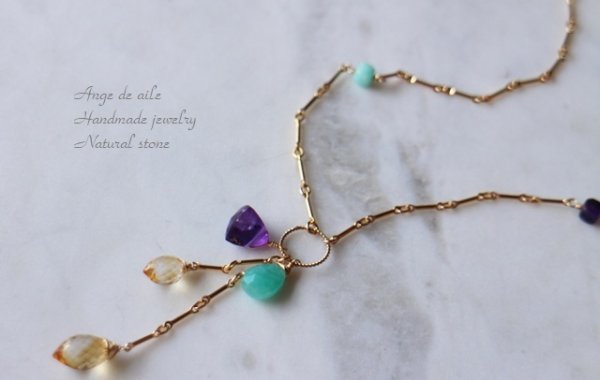 画像2: 【14kgf】アメジスト&アマゾナイトのバンブーステーションネックレス (2)