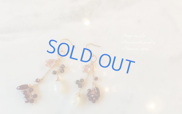 画像3: 【14kgf】ガーネット&ホワイトムーンストーンのフリーウェイピアス  /イヤリング (3)