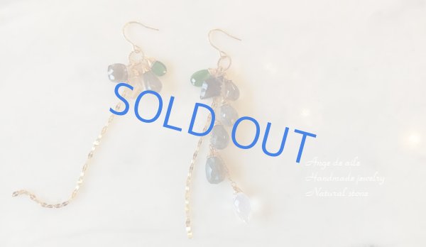 画像3: 【14kgf】ラブラドライト&スモーキークオーツのアシンメトリーピアス   (3)