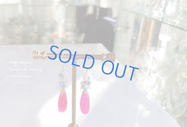 画像2: 【14kgf】フューシャーピンクカルセドニー＆ブルーウイーオパールのピアス/イヤリング (2)