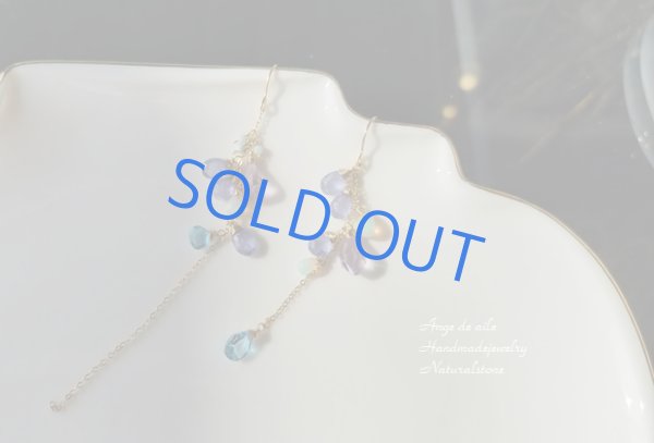 画像2: 【14kgf】タンザナイト&アメジスト、トパーズの彩りアシンメトリーピアス/イヤリング (2)