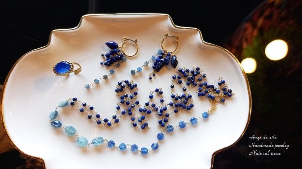 画像3: 【14kgf】ラピスラズリ&カイヤナイト⋆〜Grotte bleue フープピアス  /イヤリング (3)