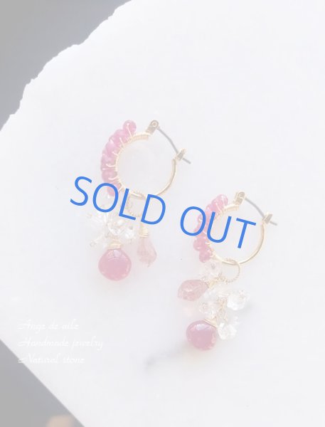 画像2: 【14kgf】ルビー&ハーキマーダイヤモンド⋆Rubeus フープピアス/イヤリング (2)