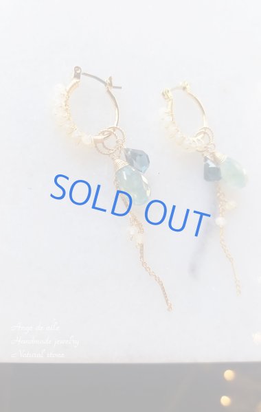 画像2: 【14KGF】スカイカイヤナイト&ロンドンブルートパーズ  フープピアス/イヤリング (2)