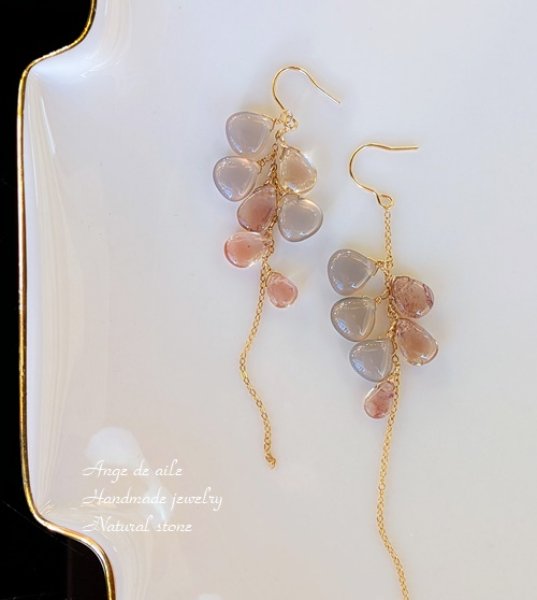 画像1: 【14ｋｇｆ】グレーオニキス＆アンデシンアシンメトリー  ピアス  /イヤリング (1)