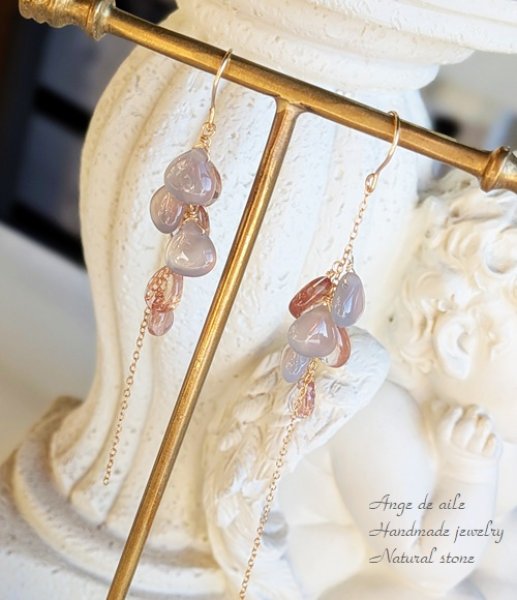 画像3: 【14ｋｇｆ】グレーオニキス＆アンデシンアシンメトリー  ピアス  /イヤリング (3)