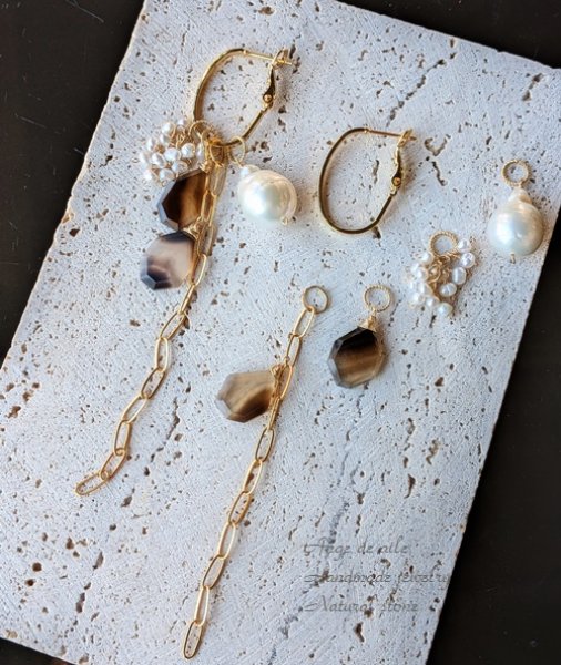 画像2: バロックパール ＆バンデットアゲード 着せ替えフープピアス／イヤリング (2)