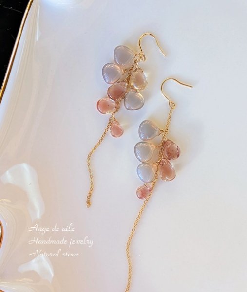 画像2: 【14ｋｇｆ】グレーオニキス＆アンデシンアシンメトリー  ピアス  /イヤリング (2)