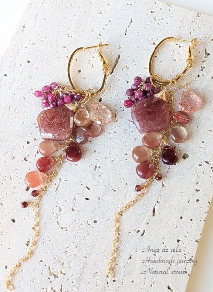 画像1: ピンクエピドート・アンデシン・ルビー・サンストーンの着せ替えピアス／イヤリング (1)