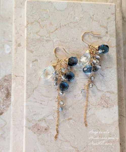 画像2: 【14KGF】*Éclat Bouquet　ロンドンブルートパーズ＆アクアマリン ピアス/イヤリング (2)